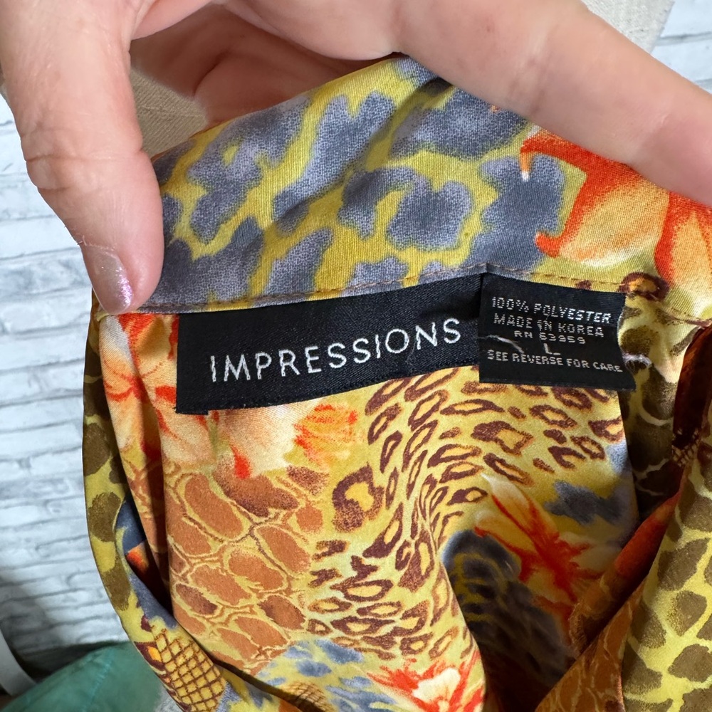 Impressions Floral Patchwork Button-Up Blouse - Picture 5 of 10